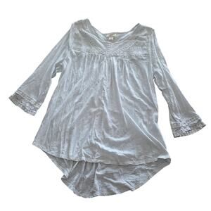 Style & Co White 100% Cotton 3/4 Sleeve High Low Blouse Large Lace Detail Basic